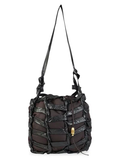 Bottega Veneta Tape Leather Shoulder Bag In Black
