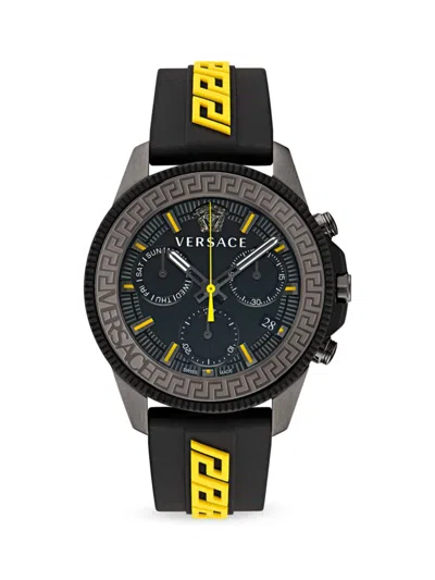 Versace Men's Greca Action 45mm Stainless Steel & Silicone Strap Chronograph Watch In Black