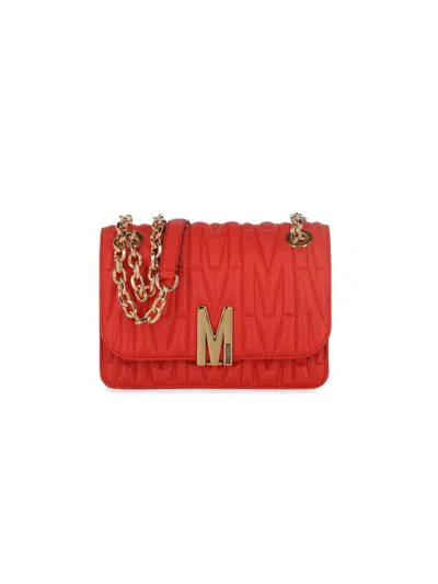 Moschino Small Logo-quilted Crossbody Bag In Red