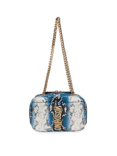 Moschino Women's Snakeskin Print Leather Shoulder Bag In Blue Multi
