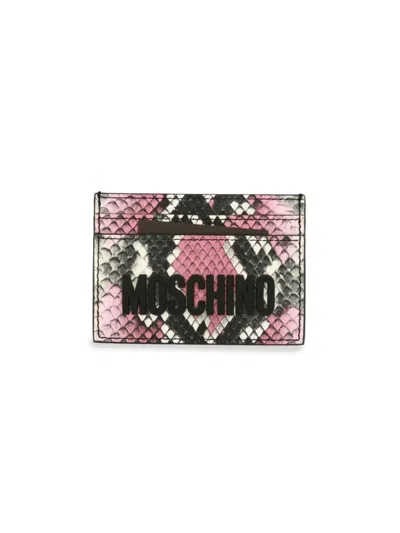 Moschino Women's Snakeskin Print Leather Card Case In Pink