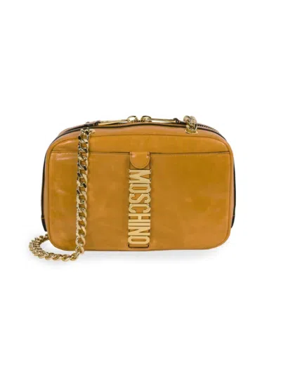 Moschino Leather Logo Shoulder Bag In Beige