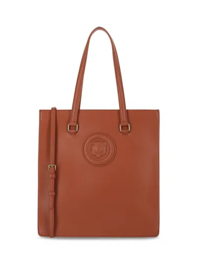 Just Cavalli Monocromatic Logo Tote Bag In Brown