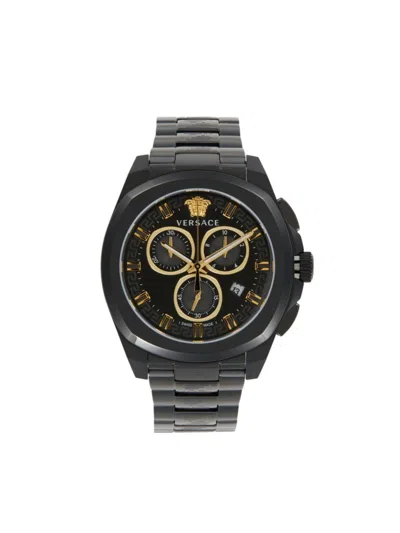Versace Men's Swiss Chronograph Geo Black Ion-plated Stainless Steel Bracelet Watch 43mm In Sapphire