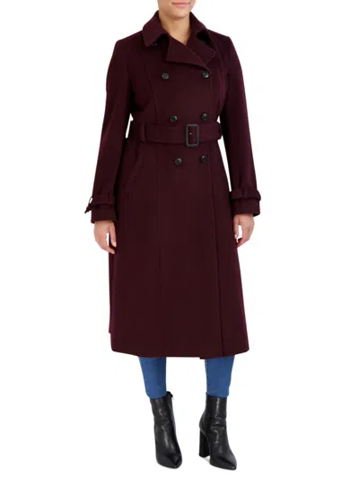Cole Haan Women's Double-breasted Belted Wool Blend Trench Coat In Bordeaux