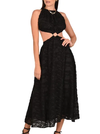Akalia Brigitte Jacquard Cut Out Midi Dress In Black