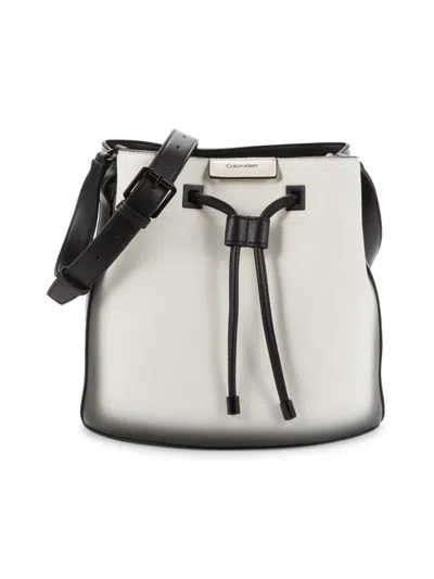 Calvin Klein Women's Ash Metallic Contrast Strap Bucket Bag In White Black