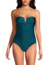 Calvin Klein Women's Shirred Tummy-control Split-cup Bandeau One-piece Swimsuit In Cyp Shimmer
