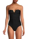 Calvin Klein Women's Shirred Tummy-control Split-cup Bandeau One-piece Swimsuit Women's Swimsuit In Black Shimmer
