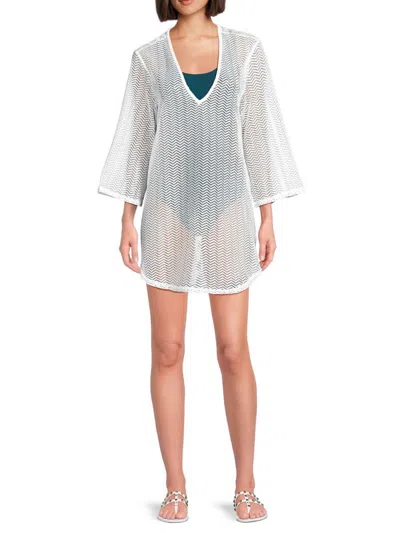 Calvin Klein Women's Zig-zag Mesh Tunic Cover-up Women's Swimsuit In Soft White