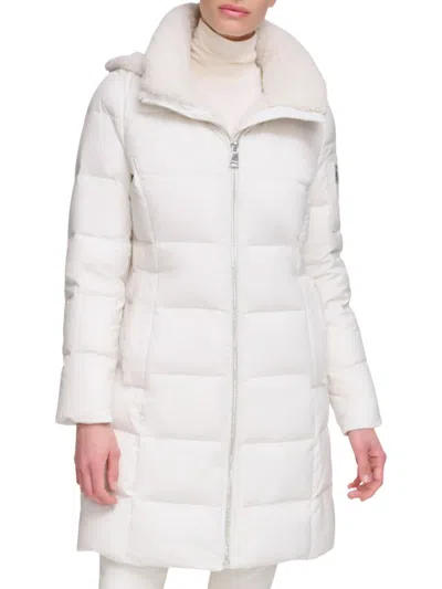Calvin Klein Faux Shearling Lined Down Puffer Jacket In Eggshell