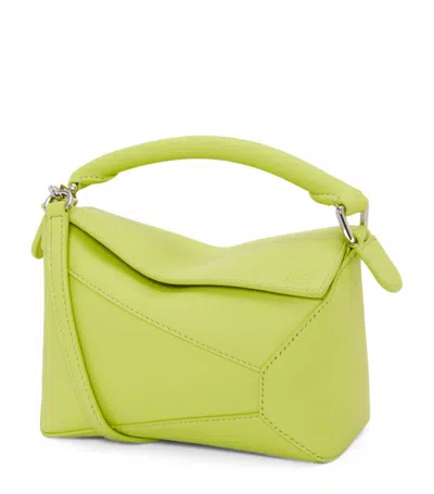 Loewe X Paula's Ibiza Mini Leather Puzzle Edge Top-handle Bag In Green