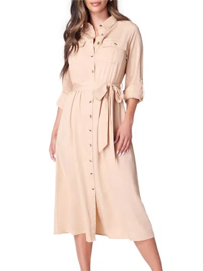 Bebe Poly Crepe Button Dress In Taupe