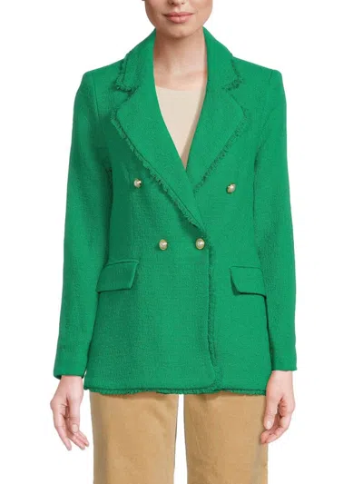 Nanette Lepore Double Breasted Tweed Blazer In Lilly Pad