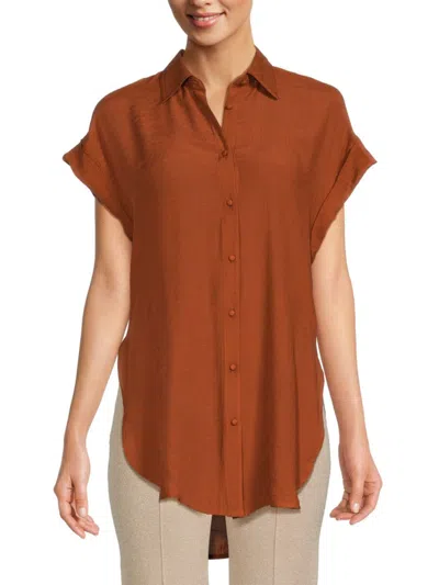 Nanette Lepore Short Sleeve Button-up Shirt In Ginger Bread