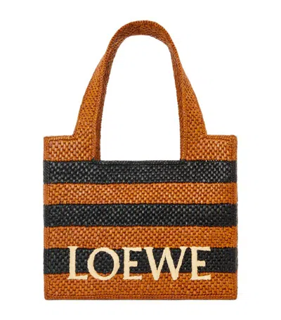 Loewe X Paula's Ibiza Medium Raffia Striped Font Tote Bag In Black