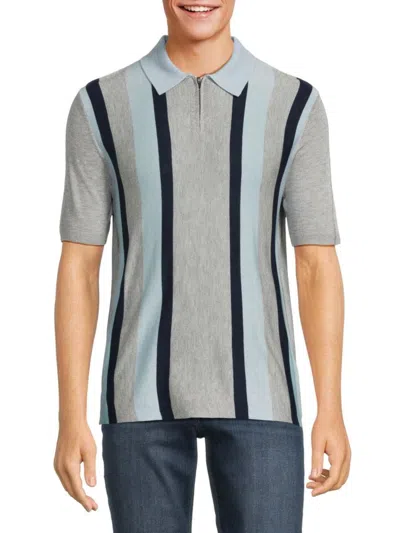 Elie Tahari Vertical Stripe Cashmere-blend Polo Shirt In Grey
