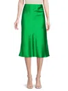 Renee C Solid Satin Midi Skirt In Green