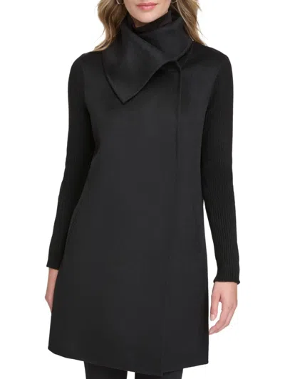 Kenneth Cole Asymmetrical Wool-blend Jacket In Black