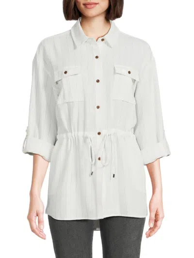 Calvin Klein Women's Striped Drawstring-waist Tunic In Soft White