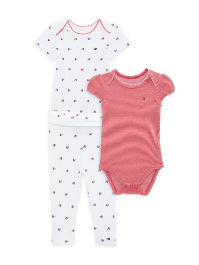 Tommy Hilfiger Baby Girls Pattern Bodysuits And Joggers, 3 Piece Set In Pink Multi