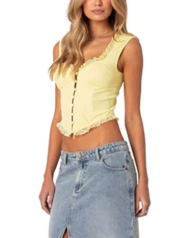 Edikted Lace Panel Corset Crop Top In Yellow