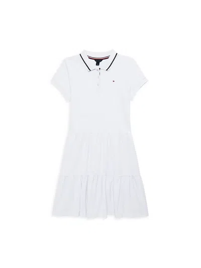 Tommy Hilfiger Kids' Short Sleeve Tiered Polo Dress In White