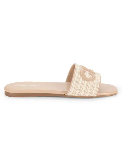 Calvin Klein Women's Yides Slip-on Square Toe Flat Sandals In Light Natural