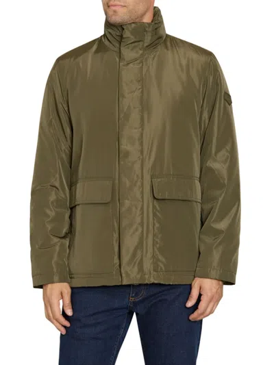 Sam Edelman Men's Zip Out Hood Mockneck Jacket In Army Green