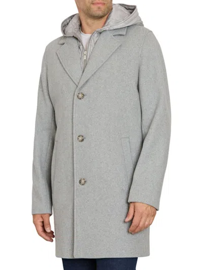 Sam Edelman Men's Single Breasted Coat With Quilted Bib In Grey Melange
