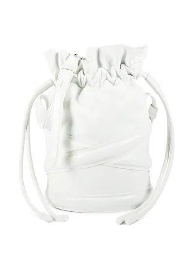 Alexander Mcqueen Leather Bucket Bag With Embossed Logo In White