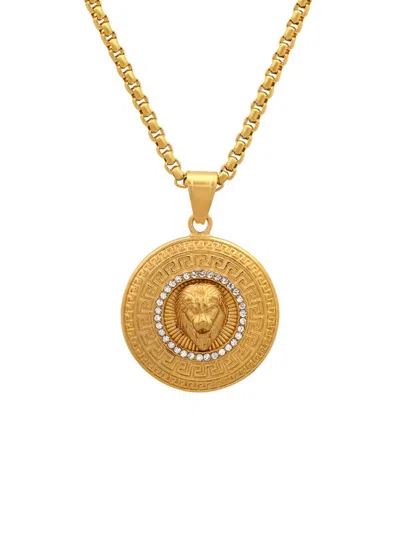 Anthony Jacobs Men's 18k Goldplated Stainless Steel & Simulated Diamond Regal Lion Head Pendant Necklace