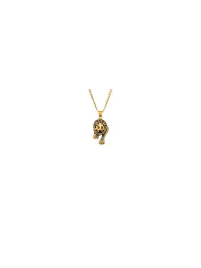 Anthony Jacobs Men's Stainless Steel & Simulated Diamond Lion Pendant Necklace In Yellowgold Tone