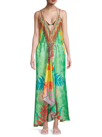 Ranee's Women's Halterneck Backless Maxi Cover-up Dress In Green