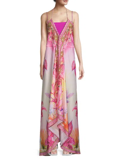 Ranee's Women's Floral Halter Maxi Coverup Dress In Pink