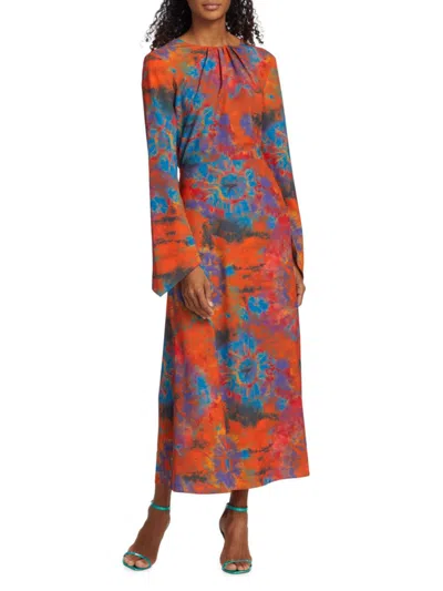 Ronny Kobo Women's Mara Abstract Midi Dress In Orange