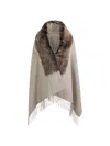 Wolfie Furs Women's Shearling Trim Cashmere & Wool Wrap In Camel Gold