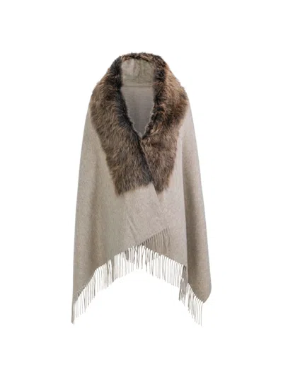 Wolfie Furs Women's Shearling Trim Cashmere & Wool Wrap In Camel Gold