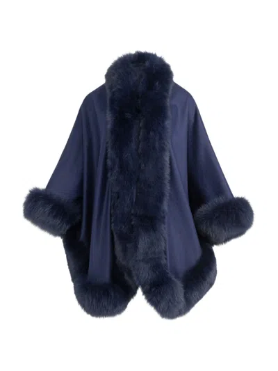 Wolfie Furs Women's Made For Generations Sherling Trim Cashmere & Wool Blend Cape In Navy