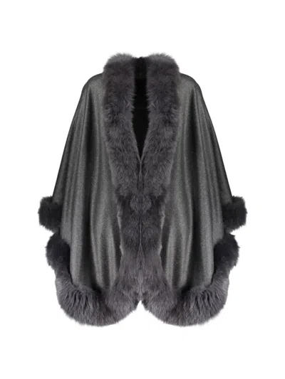 Wolfie Furs Women's Made For Generations Sherling Trim Cashmere & Wool Blend Cape In Charcoal