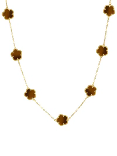 Jankuo Women's Flower 14k Yellow Goldplated & Tiger Eye Station Necklace