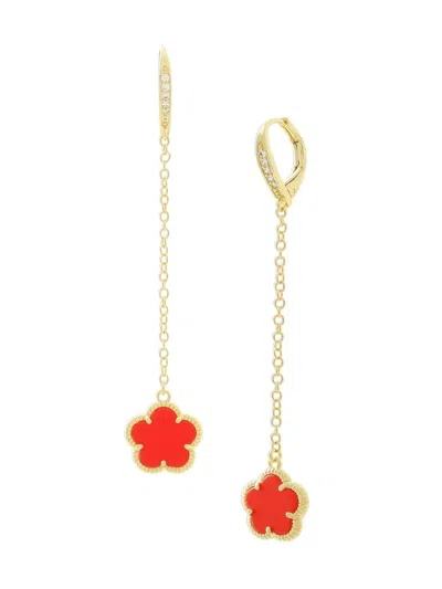 Jankuo Women's Flower 14k Goldplated, Faux Coral & Cubic Zirconia Huggie Drop Earrings
