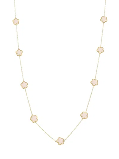 Jankuo Women's Flower 14k Goldplated & Pink Crystal Double Wrap Station Necklace