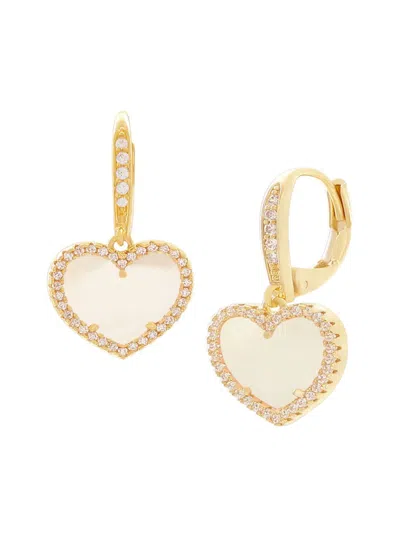 Jankuo Women's Heart 14k Goldplated, Mother-of-pearl & Cubic Zirconia Drop Earrings In Brass