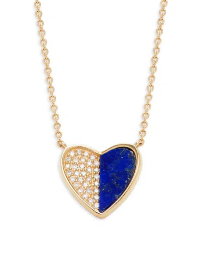 Saks Fifth Avenue Women's 14k Yellow Gold, Lapis & Diamond Heart Pendant Necklace