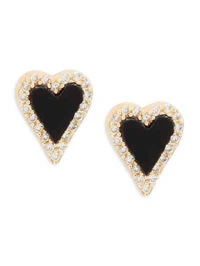 Saks Fifth Avenue Women's 14k Yellow Gold, 0.105 Tcw Diamond & Black Agate Heart Stud Earrings
