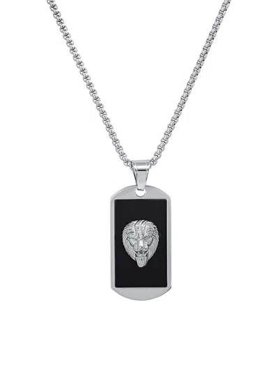 Anthony Jacobs Men's Lion's Head Dog Tag Pendant Necklace In Silver Black