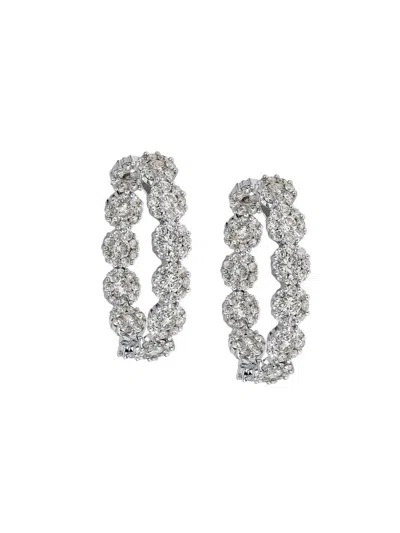Hueb Women's Diamond Flower 18k White Gold & 4.3 Tcw Diamond Hoop Earrings