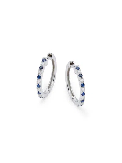 Saks Fifth Avenue Women's 14k White Gold, Diamond & Sapphire Hoop Earrings