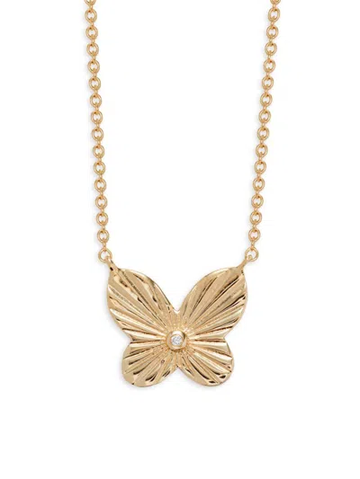 Saks Fifth Avenue Women's 14k Yellow Gold & 0.04 Tcw Diamond Butterfly Pendant Necklace